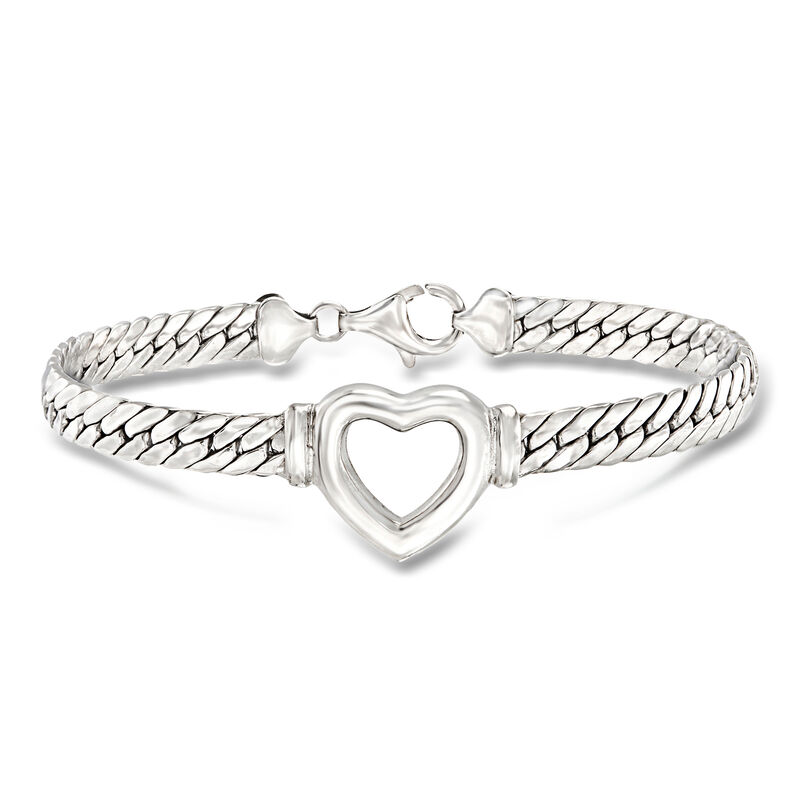 Sterling Silver Cuban-Link Heart Bracelet image number 0