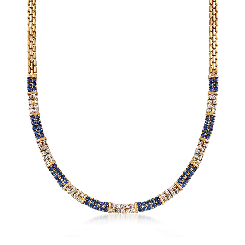 C. 1990 Vintage 8.00 ct. t.w. Sapphire and 3.60 ct. t.w. Diamond Necklace in 18kt Yellow Gold image number 0