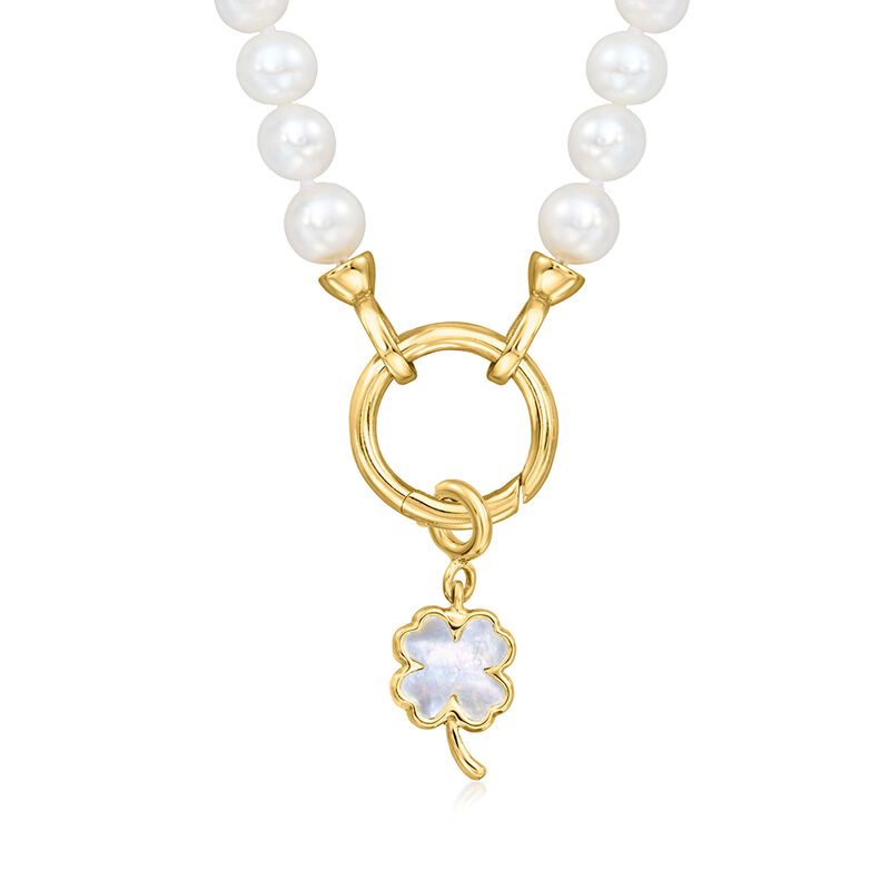 Mother-of-Pearl Clover Charm in 18kt Gold Over Sterling  image number 2