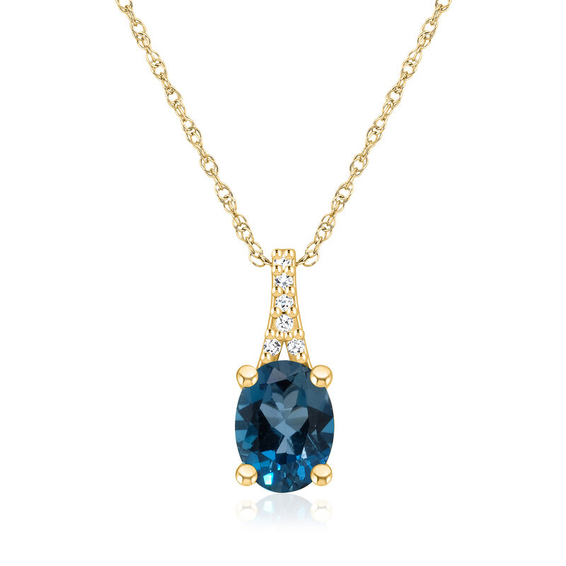 1.60 Carat London Blue Topaz Pendant Necklace with Diamonds in 14kt Yellow Gold. 18&quot; image number 0