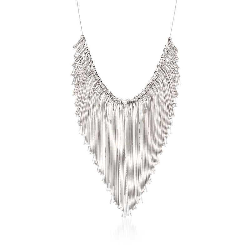 Italian Sterling Silver Snake Chain Fringe Necklace. 18&quot; image number 0