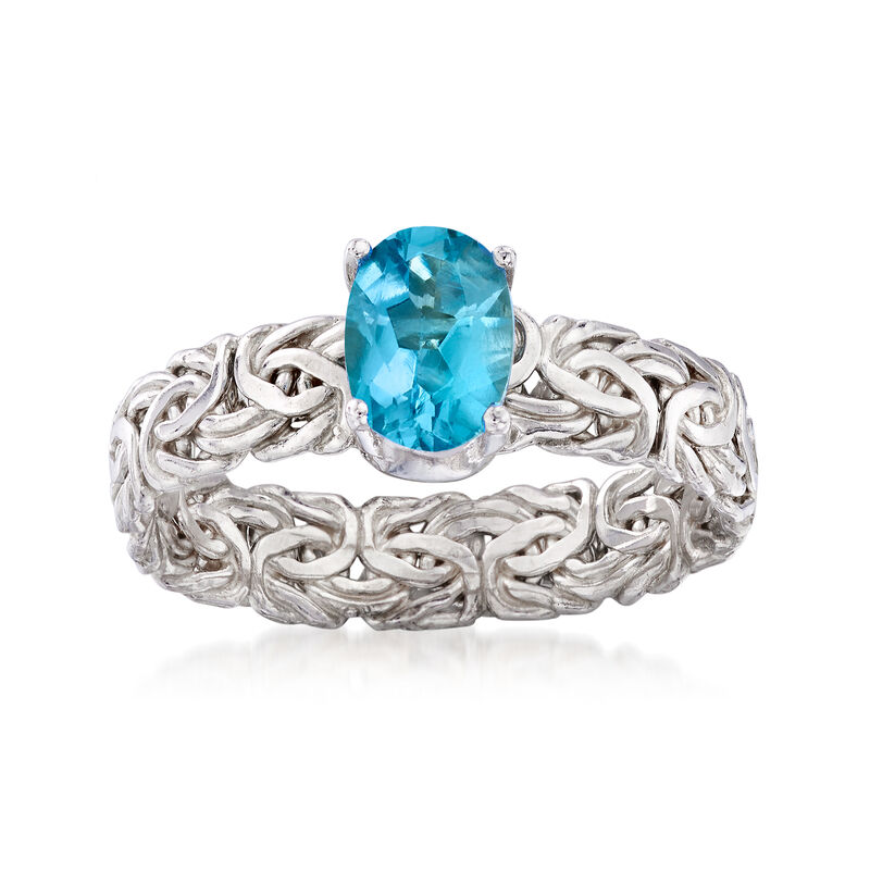.90 Carat Blue Topaz Byzantine Ring in Sterling Silver image number 0