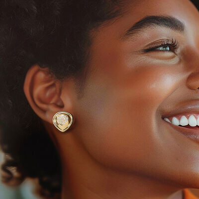 C. 1980 Vintage .40 ct. t.w. Diamond Heart Earrings in 18kt Yellow Gold