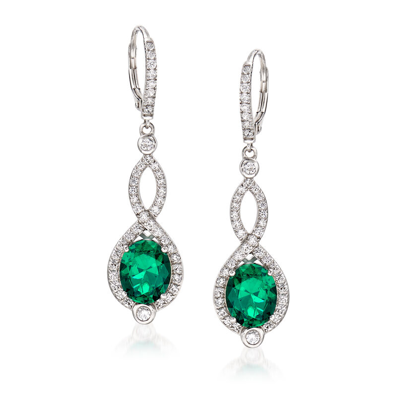 Simulated Emerald and 1.15 ct. t.w. CZ Drop Earrings in Sterling Silver image number 0