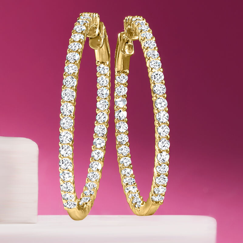 3.00 ct. t.w. Diamond Inside-Outside Hoop Earrings in 14kt Yellow Gold. 1 1/4&quot; image number 2