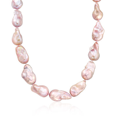 12-15mm Pink Cultured Baroque Pearl Necklace with 18kt Gold Over Sterling