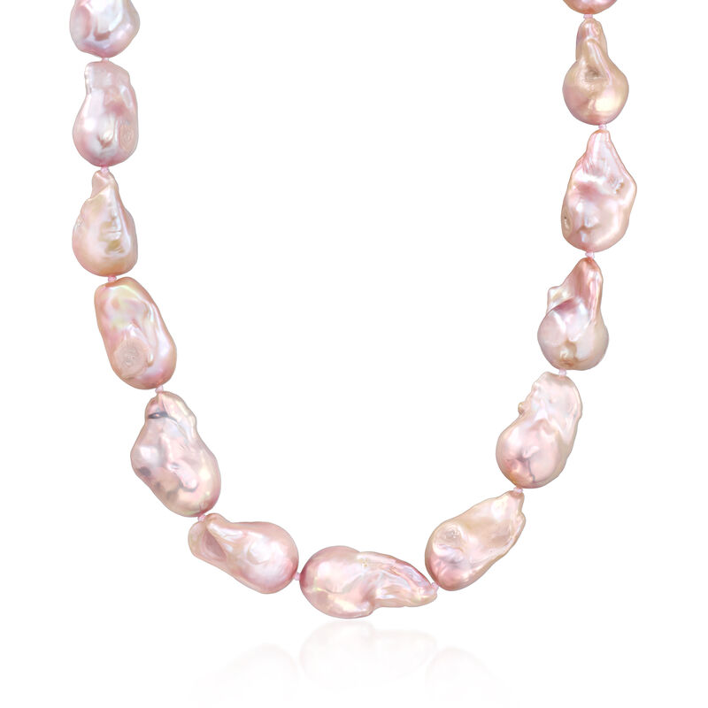 12-15mm Pink Cultured Baroque Pearl Necklace with 18kt Gold Over Sterling image number 0