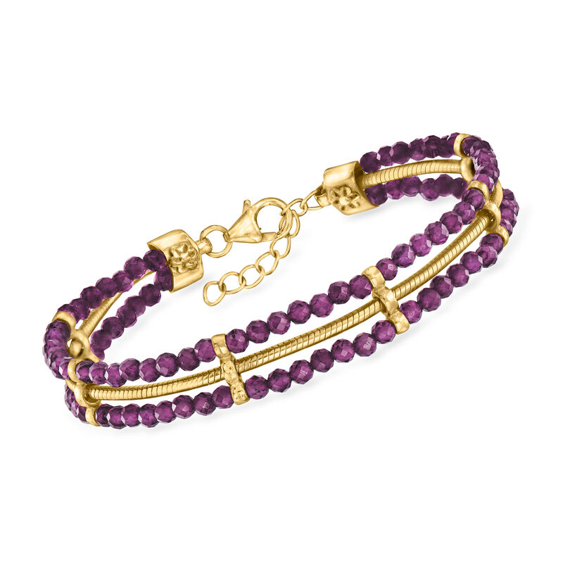 15.00 ct. t.w. Amethyst Bead and Snake-Chain Bracelet in 18kt Gold Over Sterling. 7" image number 0