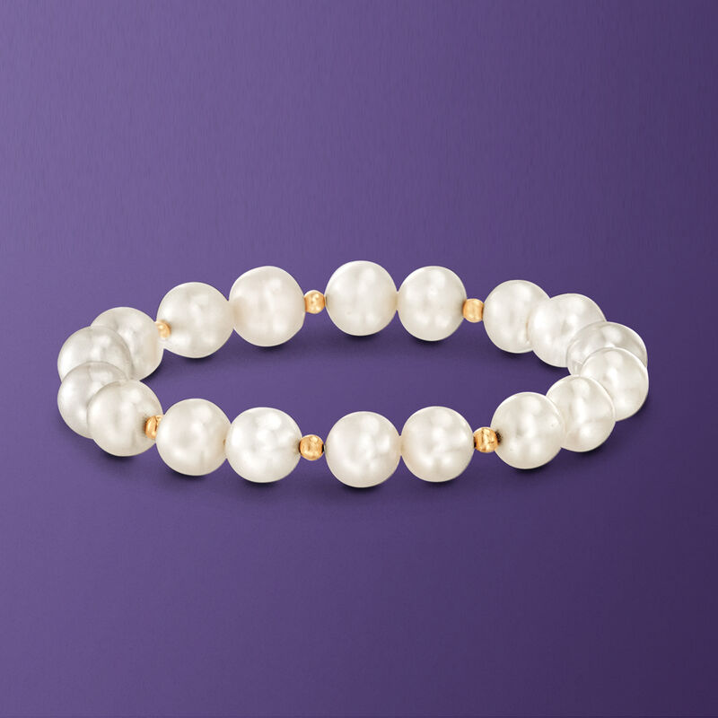 9-10mm Cultured Pearl Stretch Bracelet with 14kt Yellow Gold image number 2