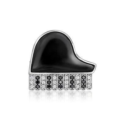 Onyx, .40 ct. t.w. White Zircon and .30 ct. t.w. Black Spinel Piano Pin/Pendant in Sterling Silver