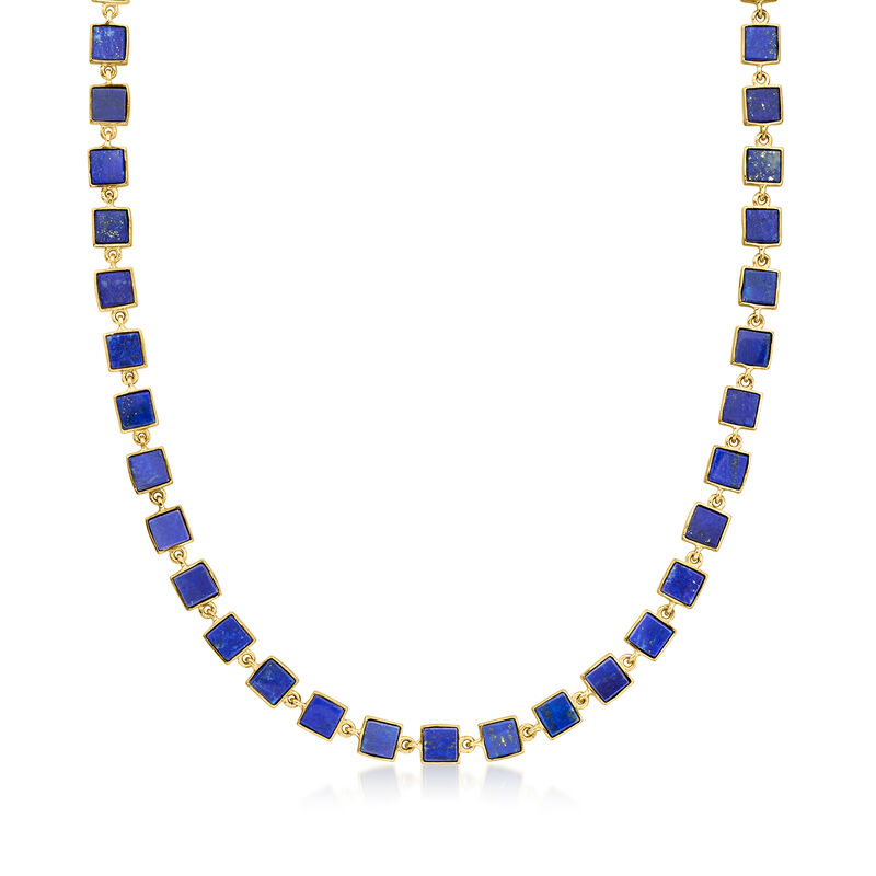 Lapis Station Necklace in 18kt Gold Over Sterling. 18&quot; image number 1