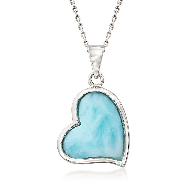 Larimar Heart Pendant Necklace in Sterling Silver. 18&quot; image number 1