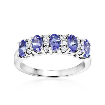 1.00 ct. t.w. Tanzanite and .20 ct. t.w. White Topaz Ring in Sterling Silver