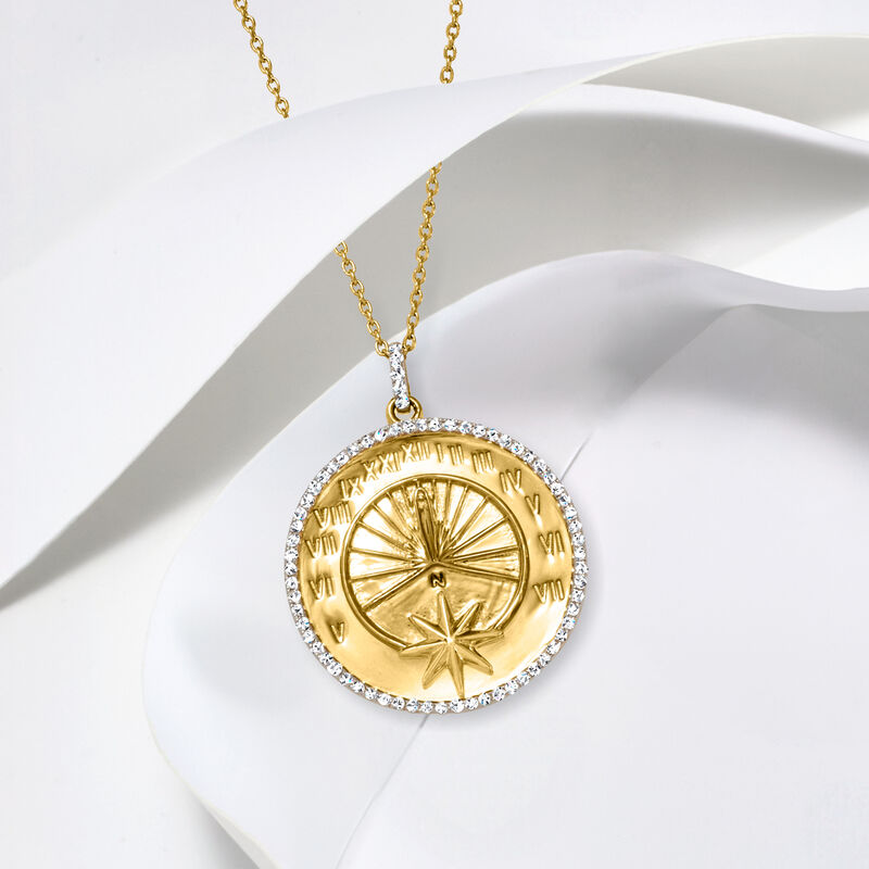 .35 ct. t.w. Diamond Sundial Pendant Necklace in 18kt Gold Over Sterling. 16&quot; image number 2