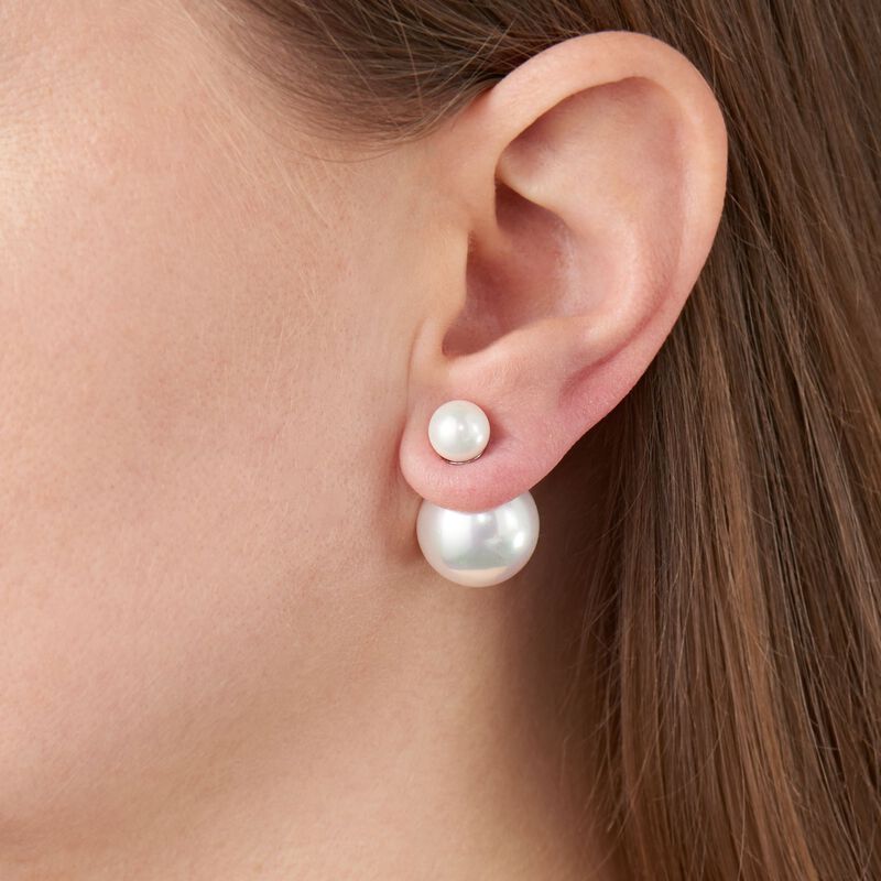 8-16mm Shell Pearl Front-Back Earrings in Sterling Silver image number 4