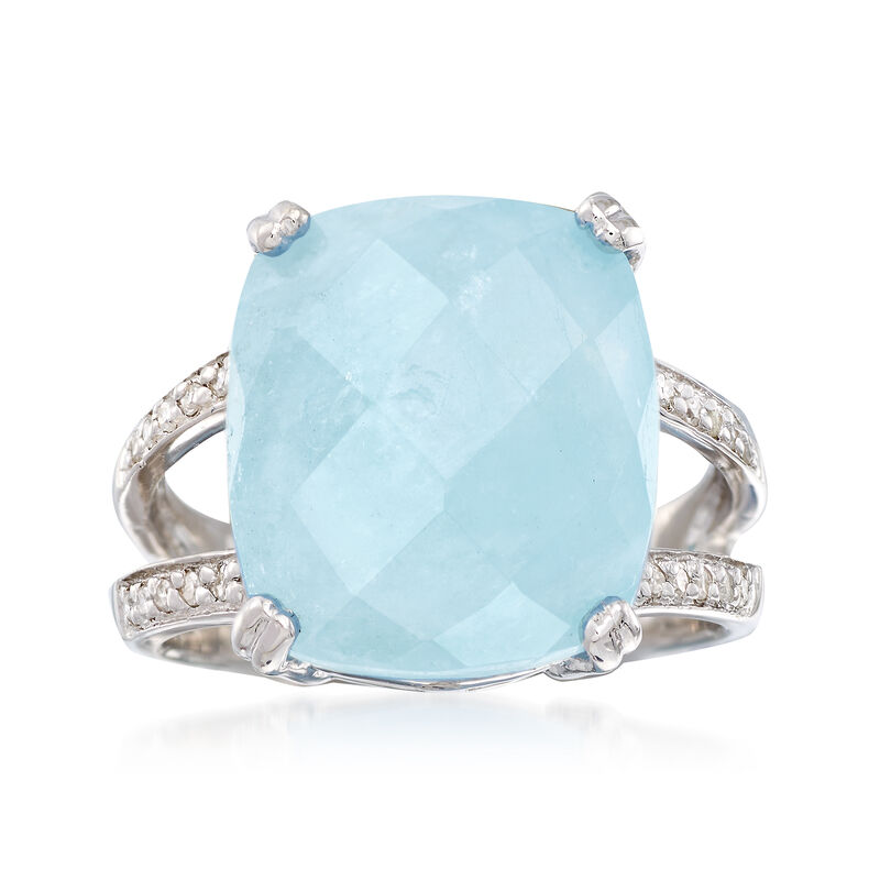 9.75 Carat Milky Aquamarine and .10 ct. t.w. Diamond Ring in Sterling Silver image number 0