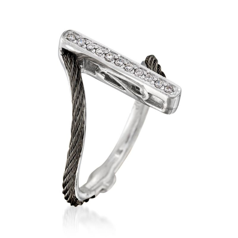 ALOR &quot;Noir&quot; Black Cable Bar Ring With Diamond Accents and 18kt White Gold image number 2