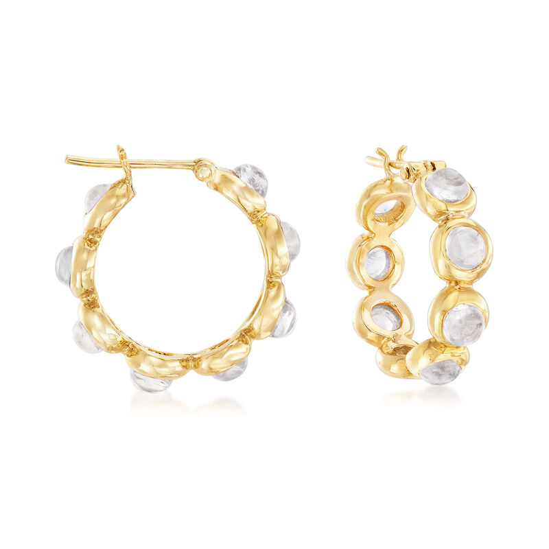 Mazza 4mm Moonstone Hoop Earrings in 14kt Yellow Gold. 3/4&quot; image number 0