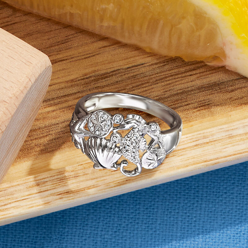 .10 ct. t.w. Diamond Sea Life Ring in Sterling Silver image number 5