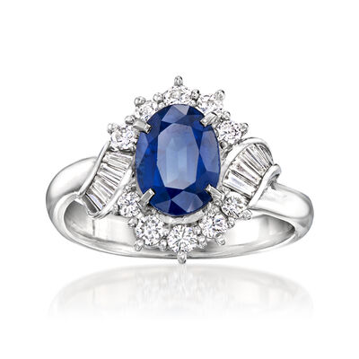 C. 2000 Vintage 2.49 Carat Sapphire and .56 ct. t.w. Diamond Ring in Platinum