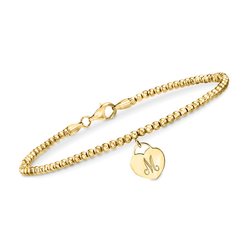 14kt Yellow Gold Personalized Heart Charm Bead Bracelet image number 0