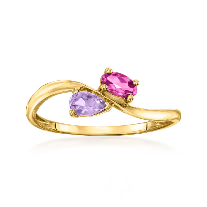 .20 Carat Rhodolite Garnet and .10 Carat Amethyst Bypass Ring in 14kt Yellow Gold image number 0