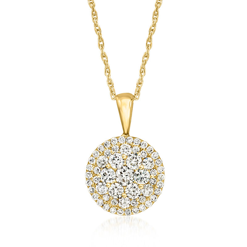 C. 1990 Vintage 1.05 ct. t.w. Diamond Circle Pendant Necklace in 14kt Yellow Gold. 18" image number 0