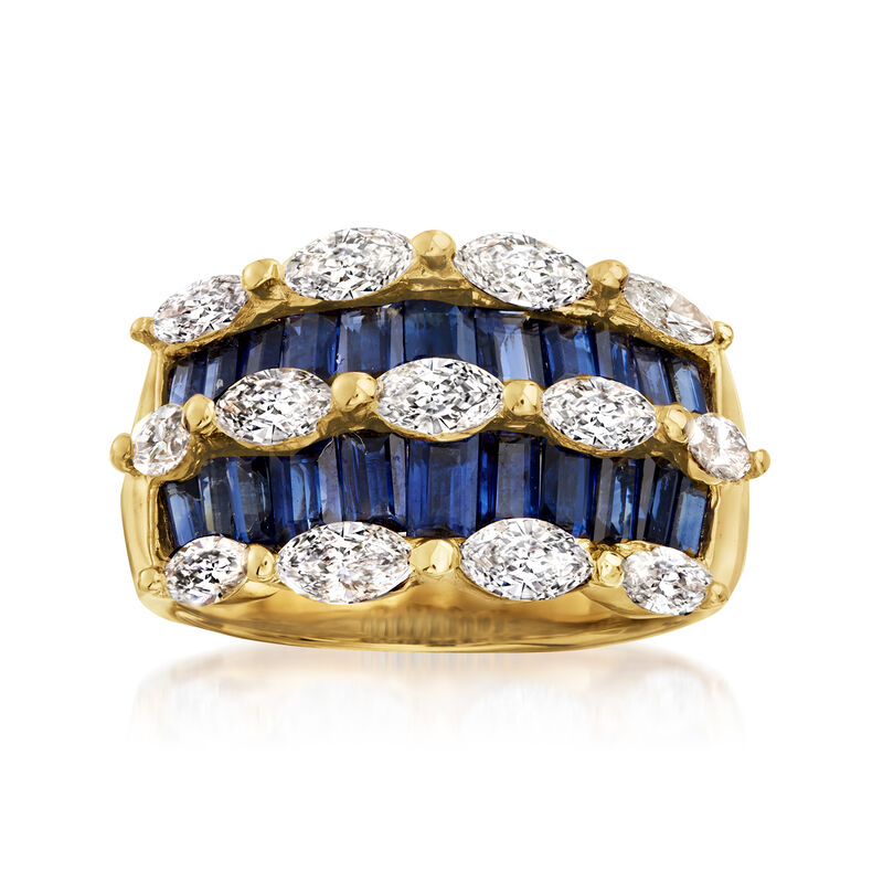 C. 1980 Vintage 2.64 ct. t.w. Sapphire and 1.45 ct. t.w. Diamond Ring in 18kt Yellow Gold image number 0
