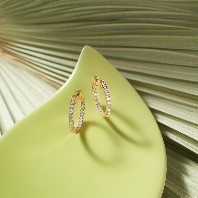 1.50 ct. t.w. Diamond Inside-Outside Hoop Earrings in 14kt Yellow Gold. 3/4&quot; image number 3