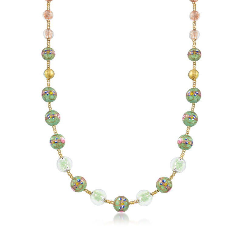 Italian Floral Murano Glass Bead Necklace with 18kt Gold Over Sterling image number 0