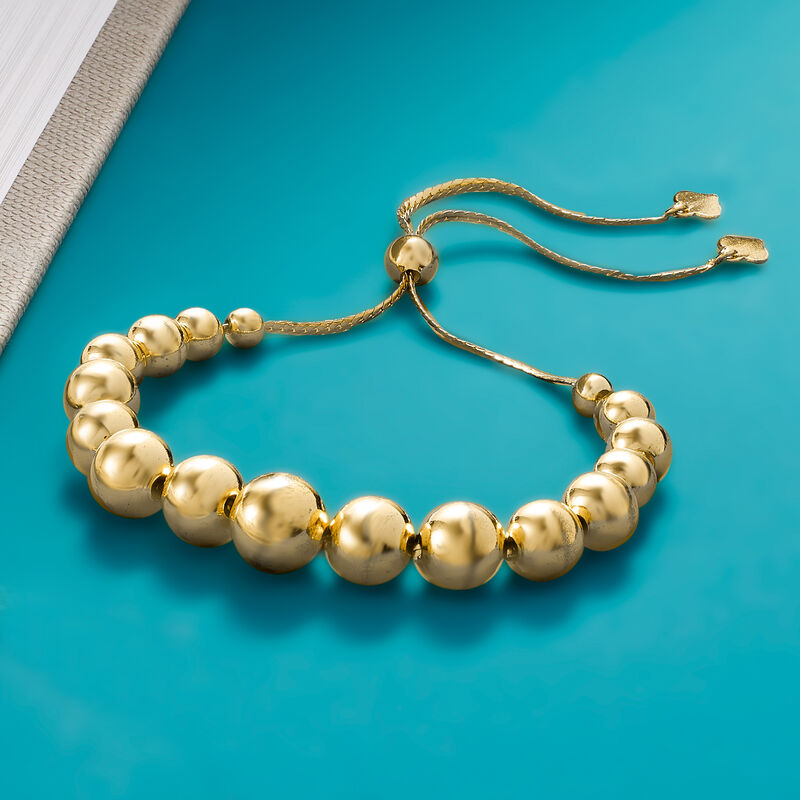 4-9mm 18kt Gold Over Sterling Silver Bead Bolo Bracelet image number 4