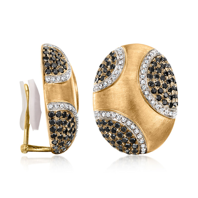 C. 1980 Vintage 3.41 ct. t.w. Black and White Diamond Earrings in 14kt Yellow Gold image number 2