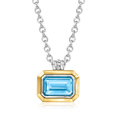 Gabriel Designs 9.84 Carat Swiss Blue Topaz Necklace in Sterling Silver and 14kt Yellow Gold
