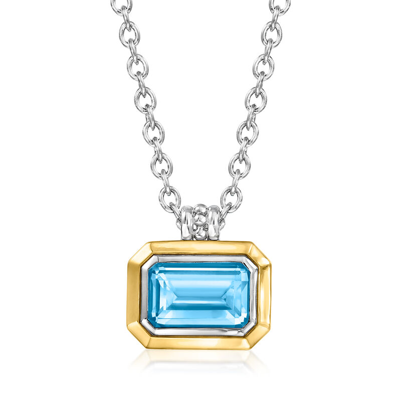 Gabriel Designs 9.84 Carat Swiss Blue Topaz Necklace in Sterling Silver and 14kt Yellow Gold. 18" image number 1