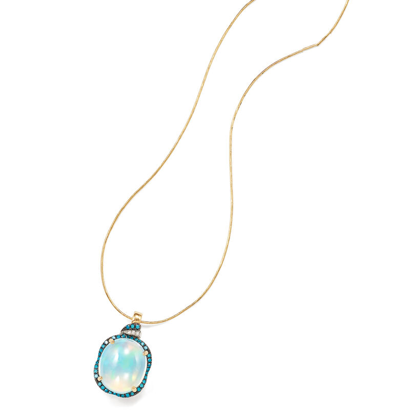 Ethiopian Opal and .29 ct. t.w. Multicolored Diamond Pendant in 14kt Yellow Gold image number 3