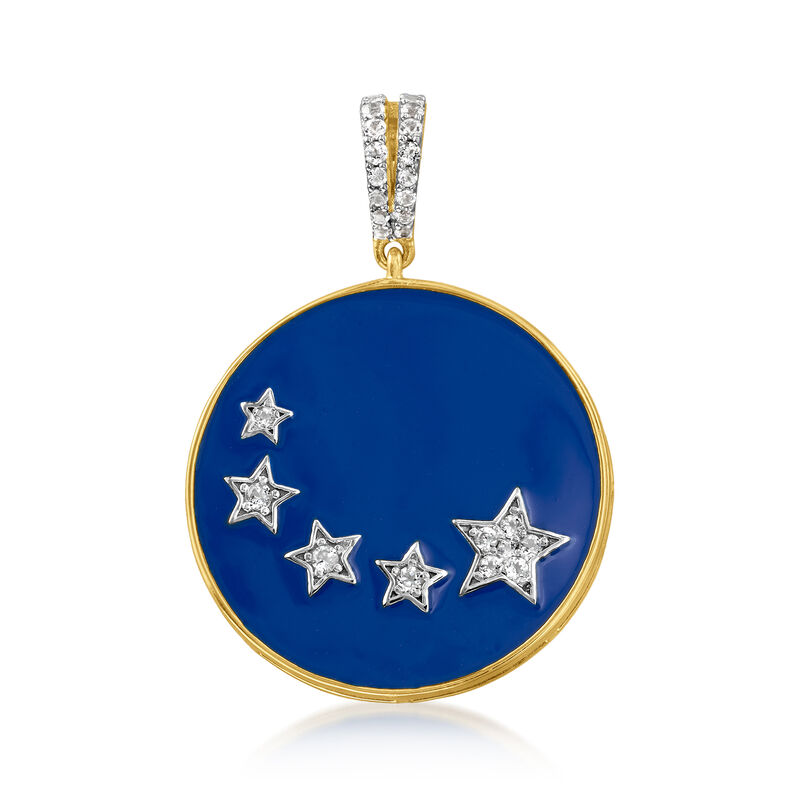 .37 ct. t.w. White Topaz and Blue Enamel Star Pendant in 18kt Gold Over Sterling  image number 0