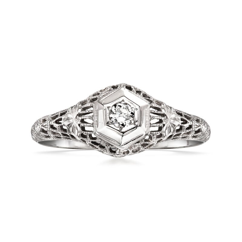 C. 1980 Vintage .10 Carat Diamond Filigree Ring in 18kt White Gold. Size 7 image number 0
