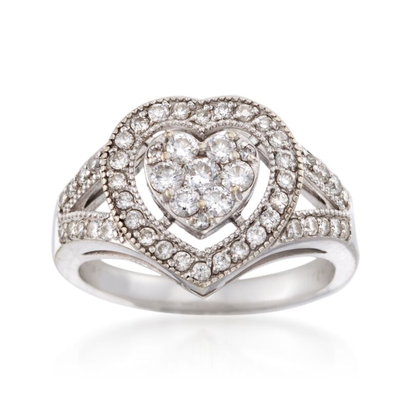 C. 1990 Vintage .65 ct. t.w. Diamond Heart Ring in 14kt White Gold image number 0