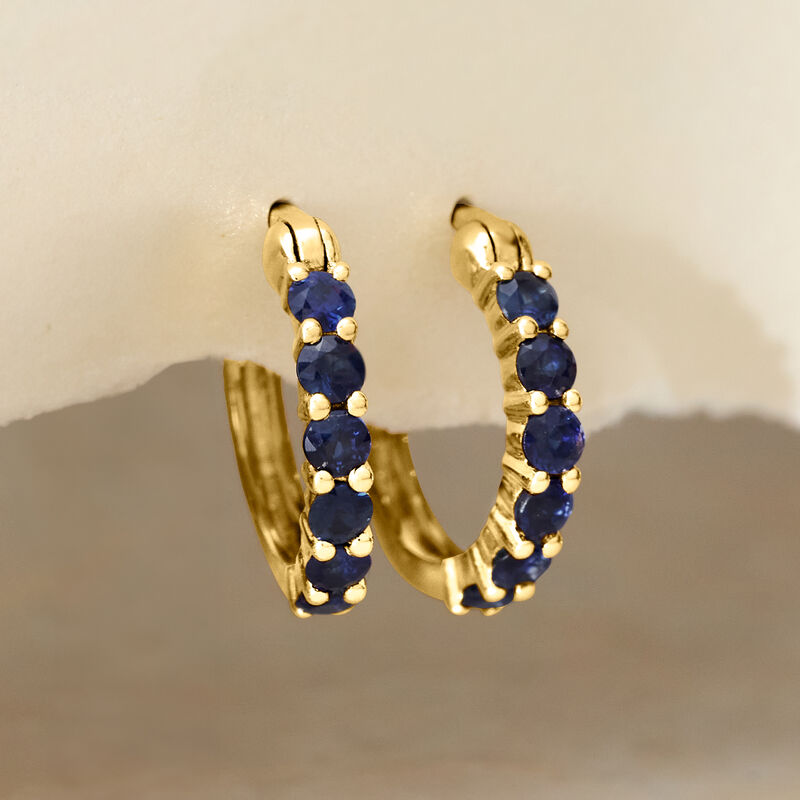.40 ct. t.w. Sapphire Huggie Hoop Earrings in 14kt Yellow Gold. 1/2" image number 2
