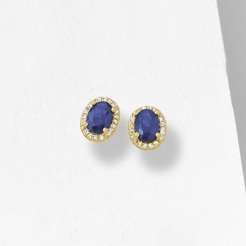 1.20 ct. t.w. Sapphire Stud Earrings with Diamond Accents in 14kt Yellow Gold image number 2