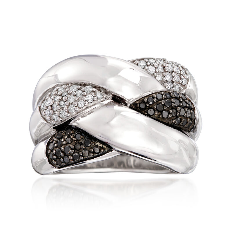 .50 ct. t.w. Black and White Diamond Crisscross Ring in Sterling Silver image number 0