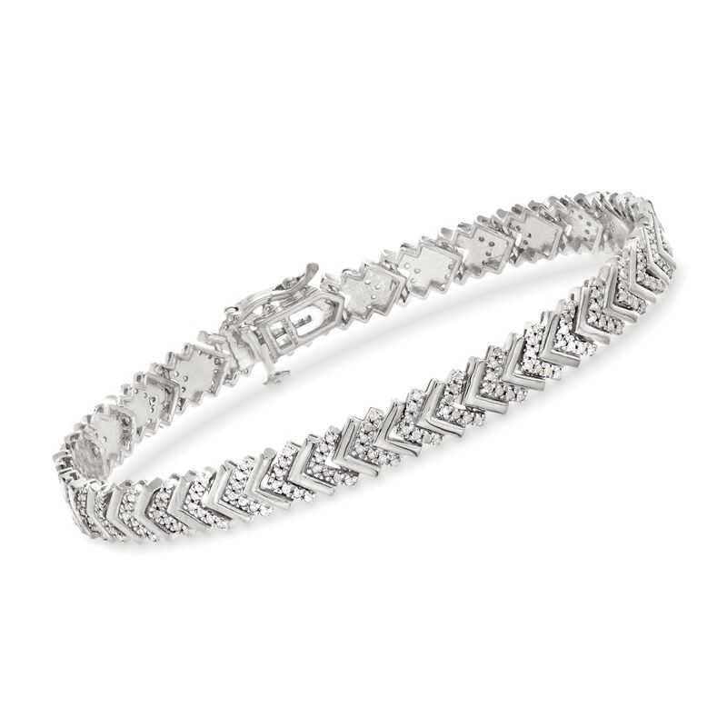 1.00 ct. t.w. Diamond Chevron Bracelet in Sterling Silver. 7&quot; image number 0