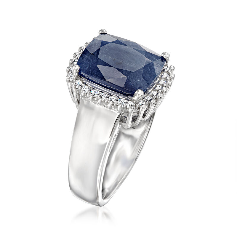 4.50 Carat Sapphire and .20 ct. t.w. White Topaz Ring in Sterling Silver image number 2