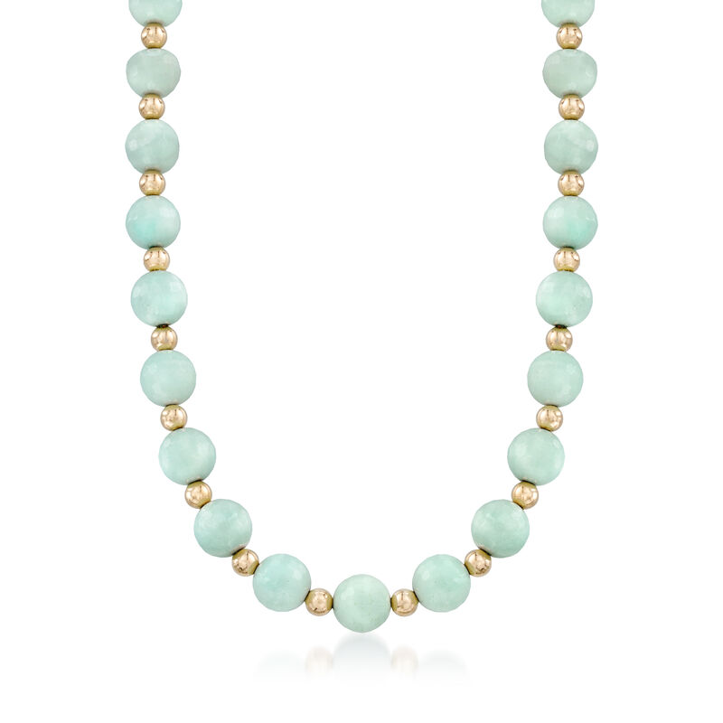 Faceted Amazonite and 14kt Yellow Gold Bead Necklace image number 0