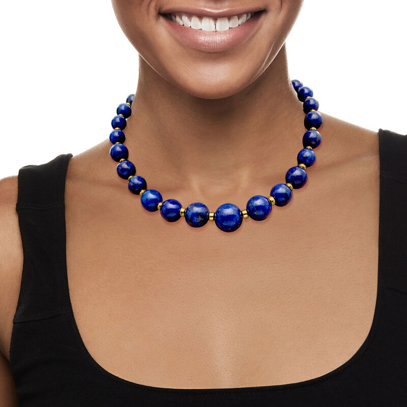 6-18mm Blue Lapis Bead Graduated Necklace with 14kt Yellow Gold image number 1