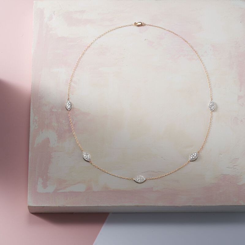 1.00 ct. t.w. Diamond Marquise Cluster Station Necklace in 14kt Yellow Gold image number 2