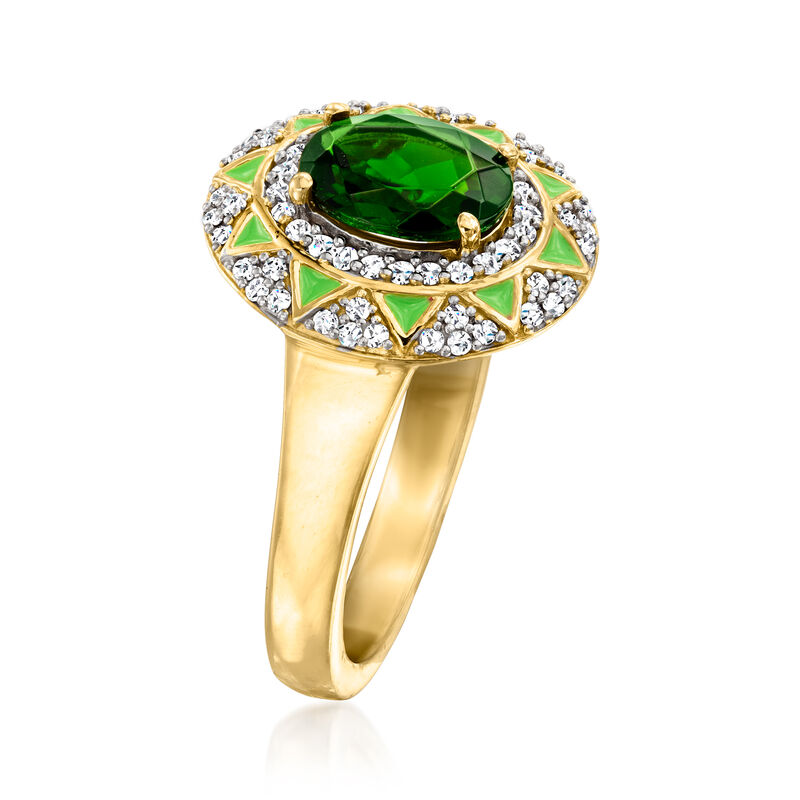 1.30 Carat Chrome Diopside Ring with .50 ct. t.w. White Zircon and Green Enamel in 18kt Gold Over Sterling image number 1
