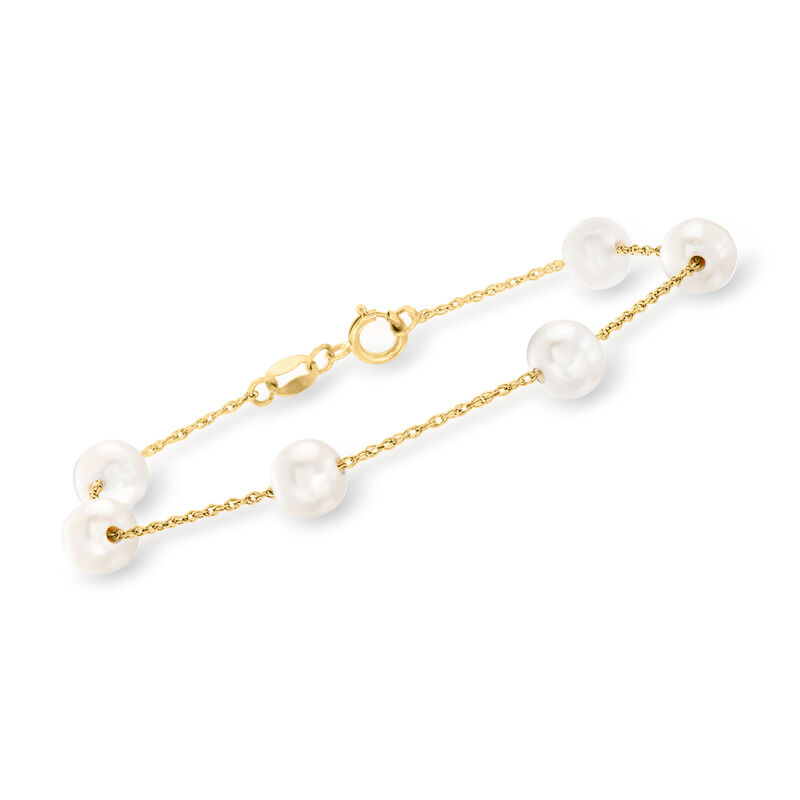 6-6.5mm Cultured Pearl Station Bracelet in 14kt Yellow Gold image number 2