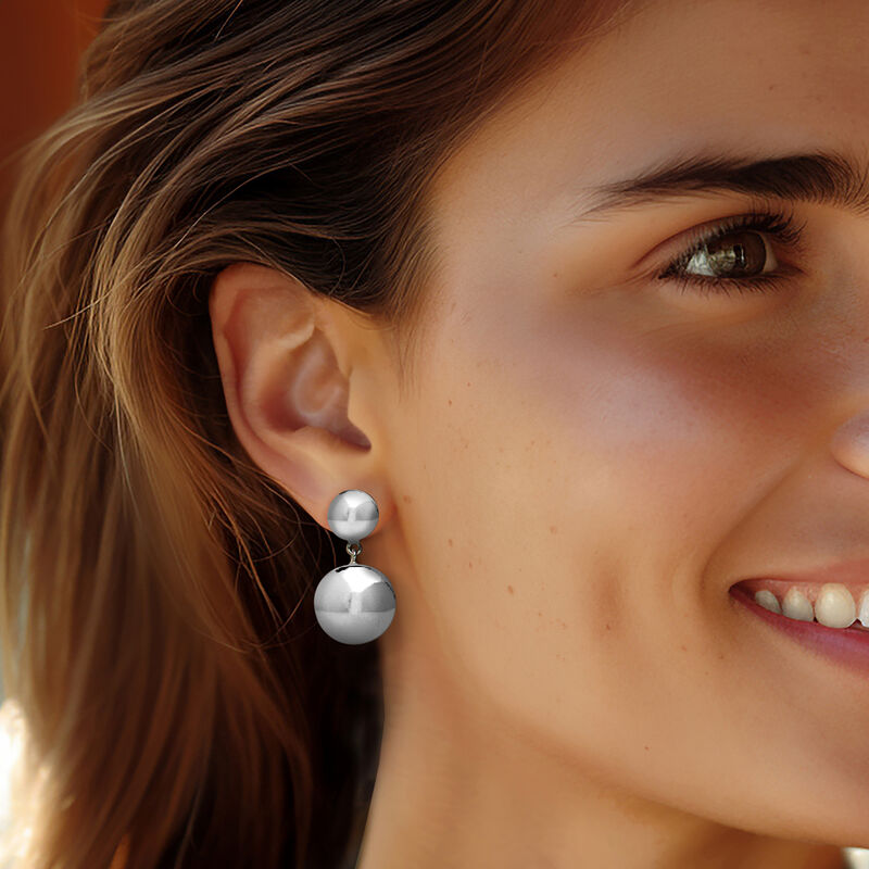 Italian Sterling Silver Double-Bead Drop Earrings  image number 1