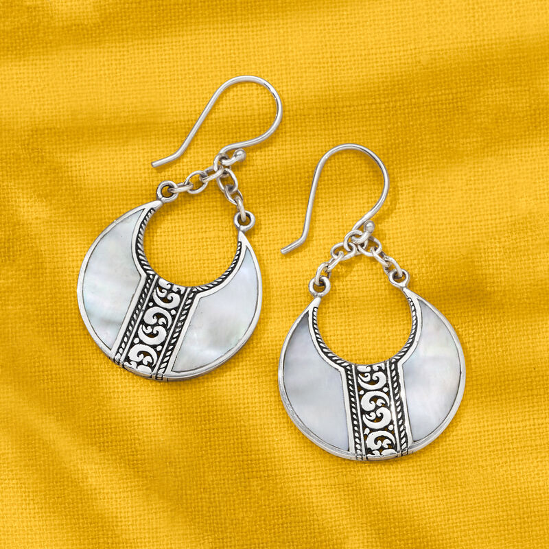 Mother-of-Pearl Bali-Style Teardrop Earrings in Sterling Silver image number 2